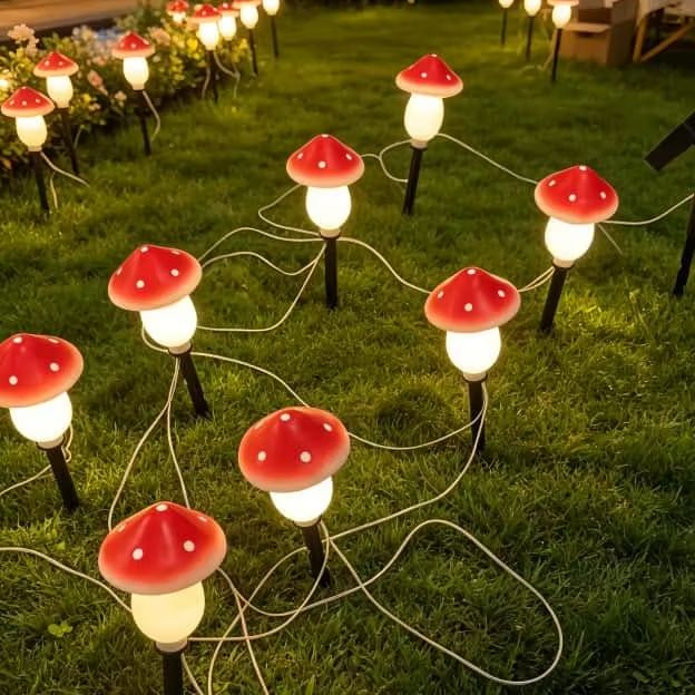Outdoor Lighting For Christmas - Solar Mushroom String Lights Waterproof Outdoor