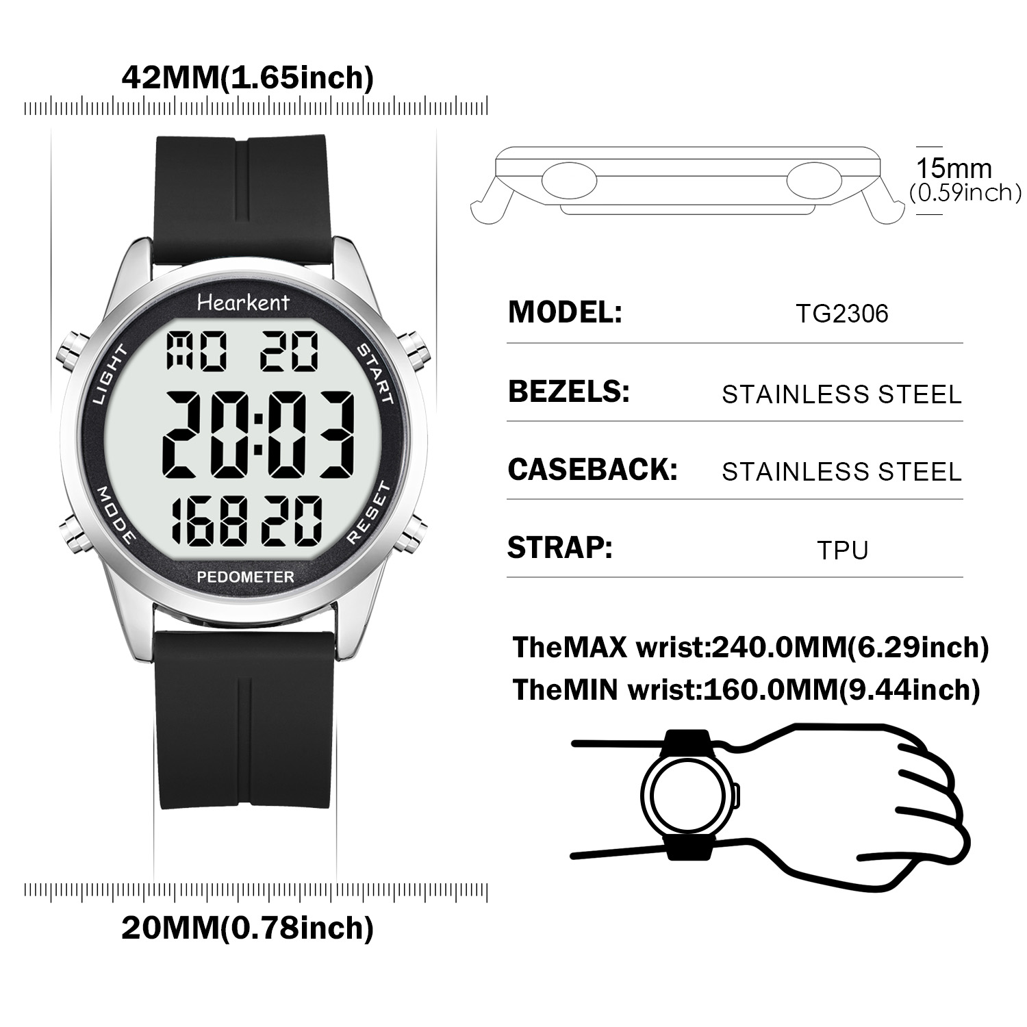 Hearkent Pedometer Watch Men/W - Outdoor Lighting For Steps recension och pris