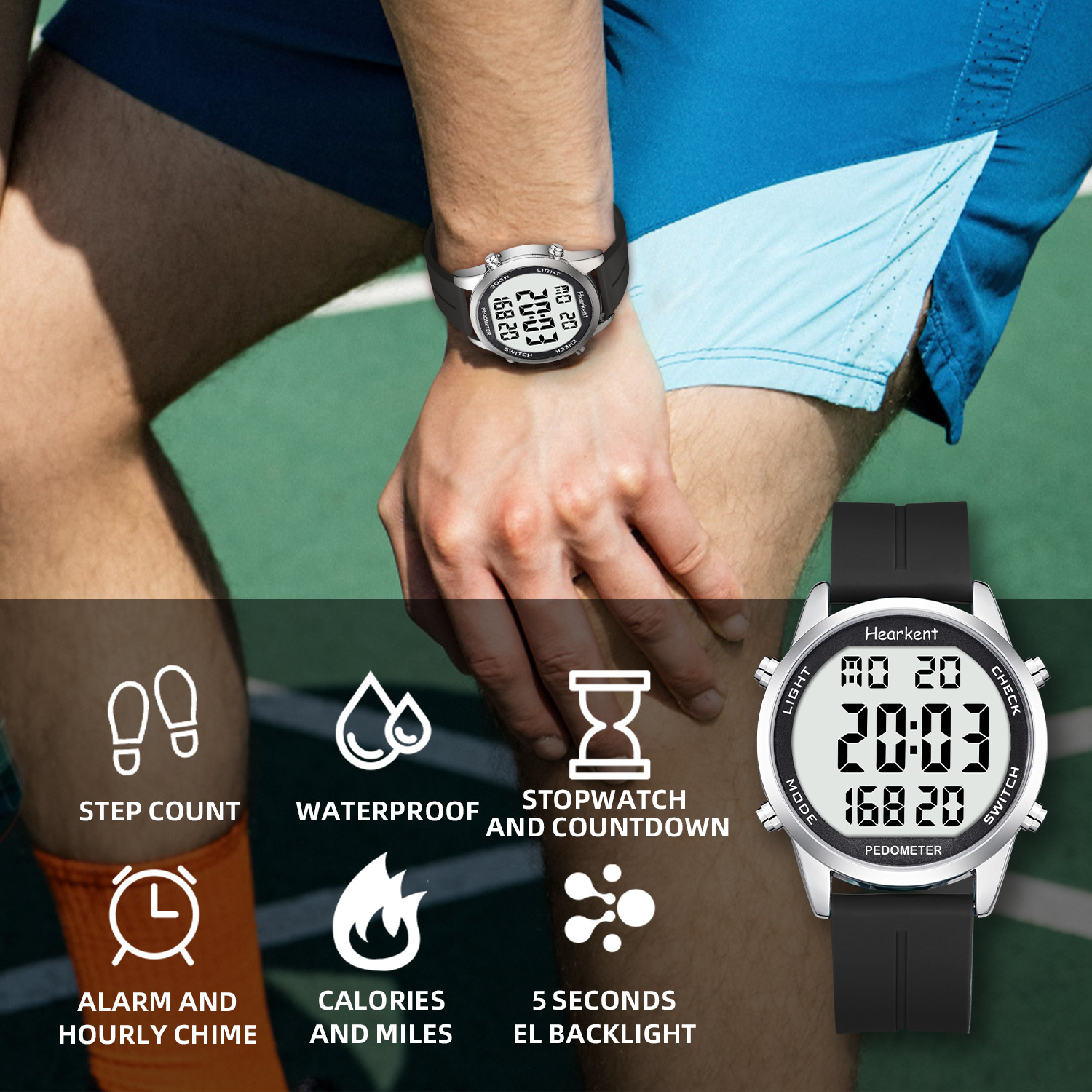 Hearkent Pedometer Watch Men/W - Outdoor Lighting For Steps recension och pris